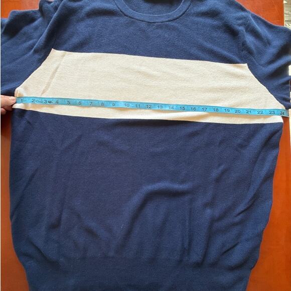 Mens Rugby Stripe Cotton Sweater Navy/White XL NWT Garter Stitch Knit - Picture 3 of 8